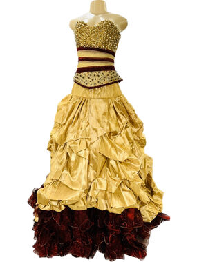 Ragazza Fashion Andaluńa Costura Gold and Burgundy Strapless A-Line Evening Gown